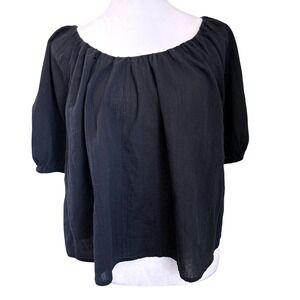 Old Navy Black Cotton Gauze Tie Back Puff Sleeve Boho Blouse Top Medium M